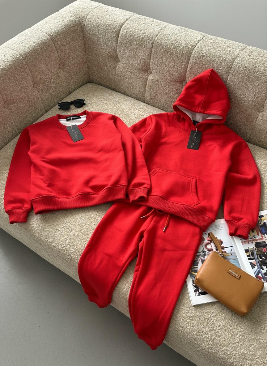 Bold Comfort: Red Hoodie & Jogger Set Kids 3 in 1 fleece set - Voila Finest