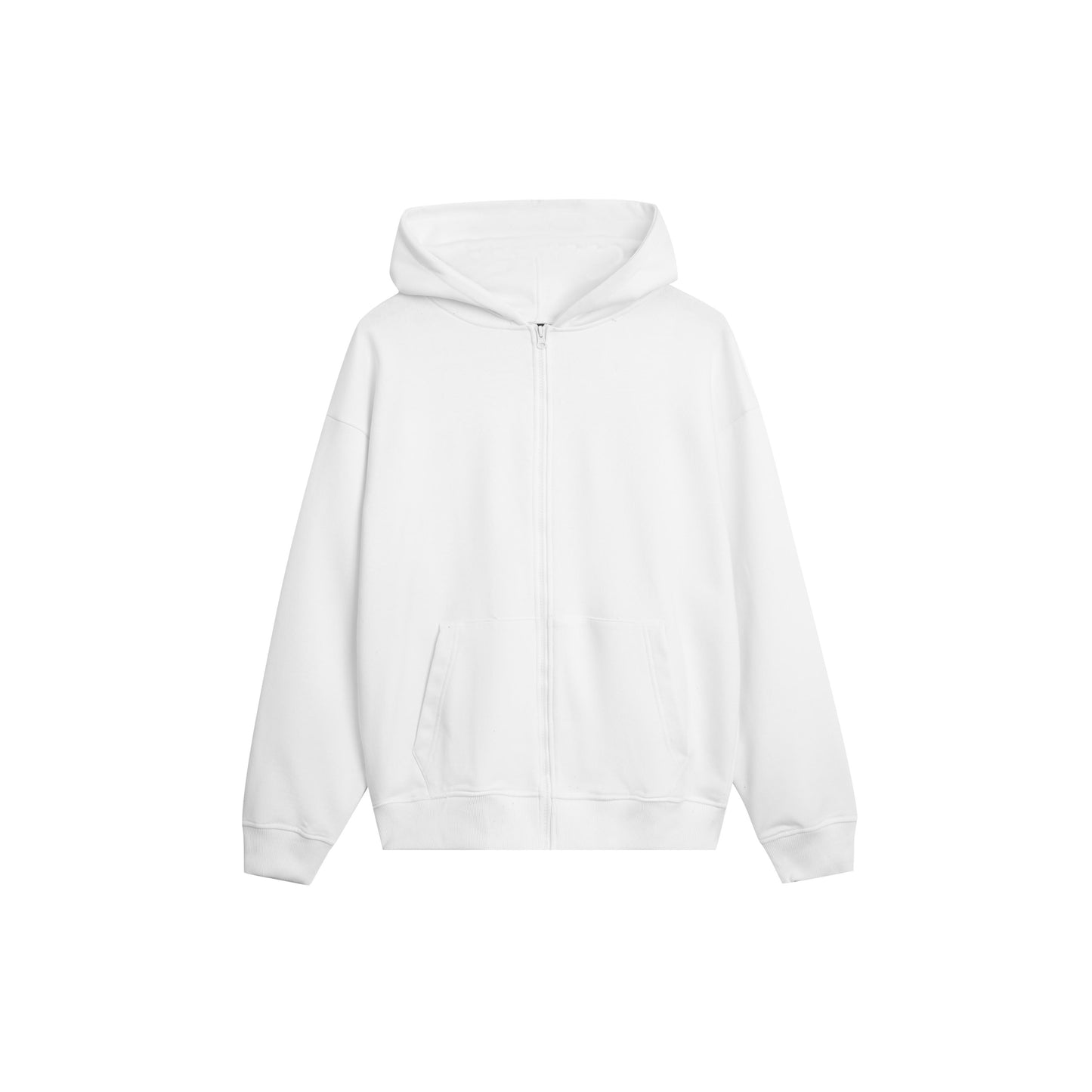 Zip Hoodie with Curved Hem - Premium Comfort Sweatshirt | Modern Design Pullover with Adjustable Hood & Kangaroo Pocket 
- White