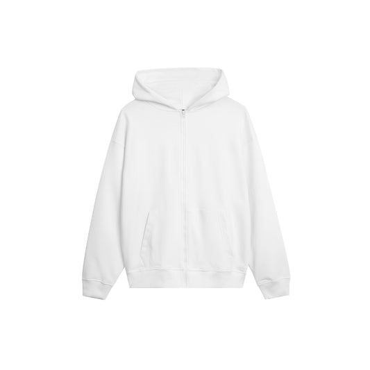 Zip Hoodie with Curved Hem - Premium Comfort Sweatshirt | Modern Design Pullover with Adjustable Hood & Kangaroo Pocket 
- White