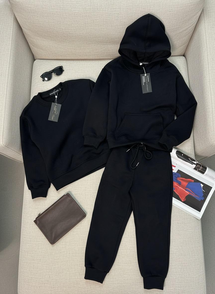 Timeless Elegance: Black Hoodie & Jogger Set - Voila Finest