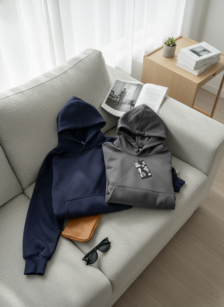 Luxury Blank Cozy Poly-Cotton Fleece set- Modern Streetwear Design | Premium Pullover Sweatshirt with Kangaroo Pocket - Voila Finest