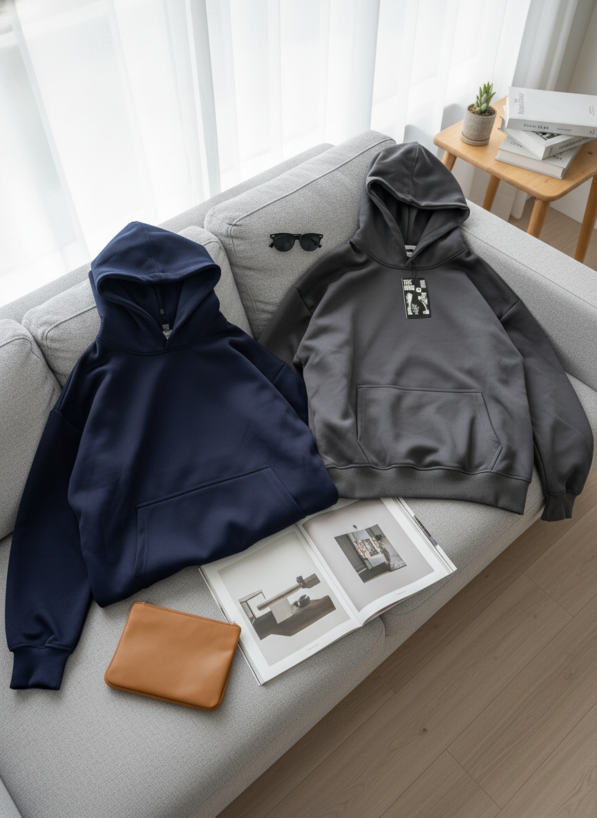 Luxury Blank Cozy Poly-Cotton Fleece set- Modern Streetwear Design | Premium Pullover Sweatshirt with Kangaroo Pocket - Voila Finest