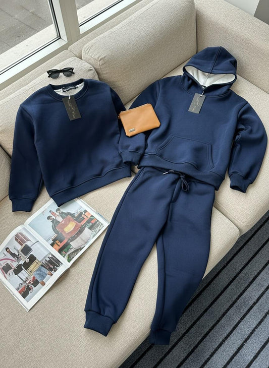 Classic Comfort: Navy Hoodie & Jogger Set Kids 3-in-1 Cozy Set - Voila Finest