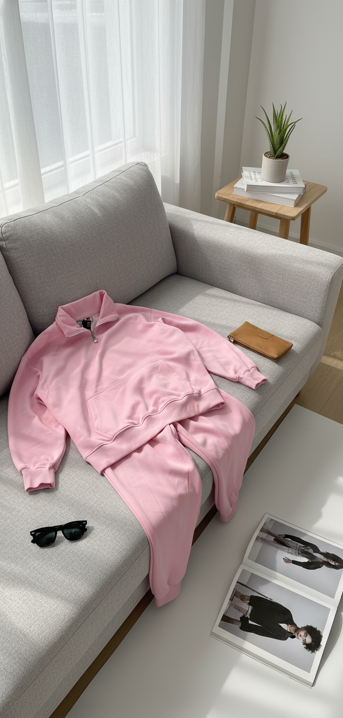 Luxury Blank Cozy Poly-Cotton Fleece set- Modern Streetwear Design | Premium Pullover Sweatshirt with Kangaroo Pocket - Baby Pink - Voila Finest