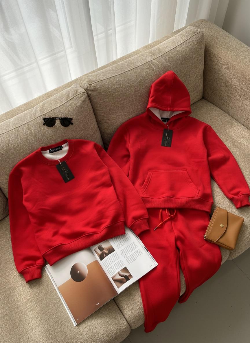 Bold Comfort: Red Hoodie & Jogger Set Kids 3 in 1 fleece set - Voila Finest