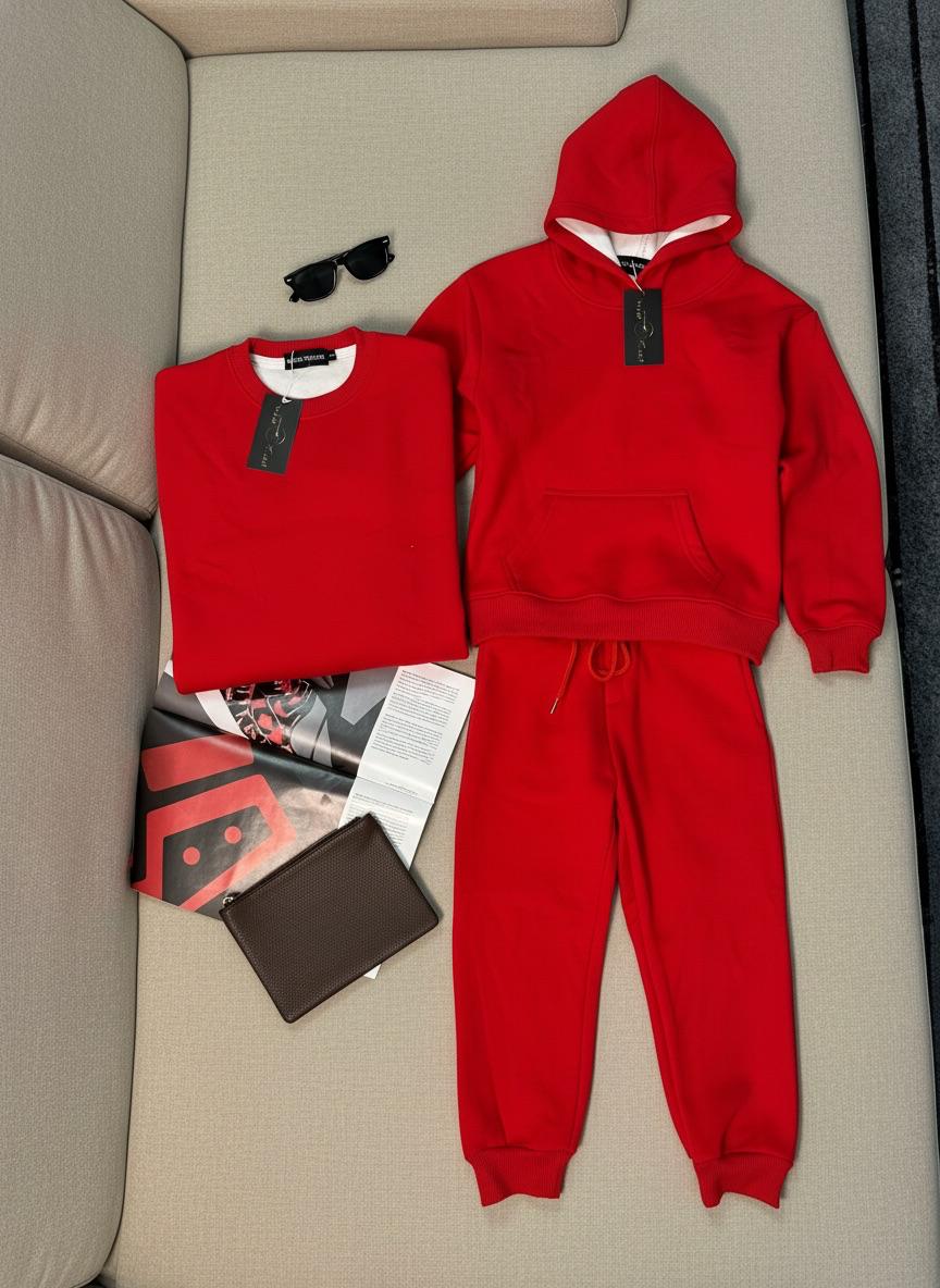 Bold Comfort: Red Hoodie & Jogger Set Kids 3 in 1 fleece set - Voila Finest