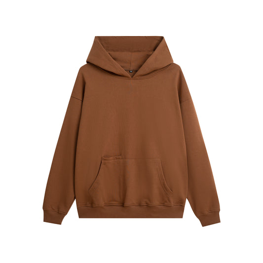 Luxury Blank 100% Cotton Curved Hem Hoodie - Modern Streetwear Design | Premium Pullover Sweatshirt with Kangaroo Pocket- Brown - Voila Finest