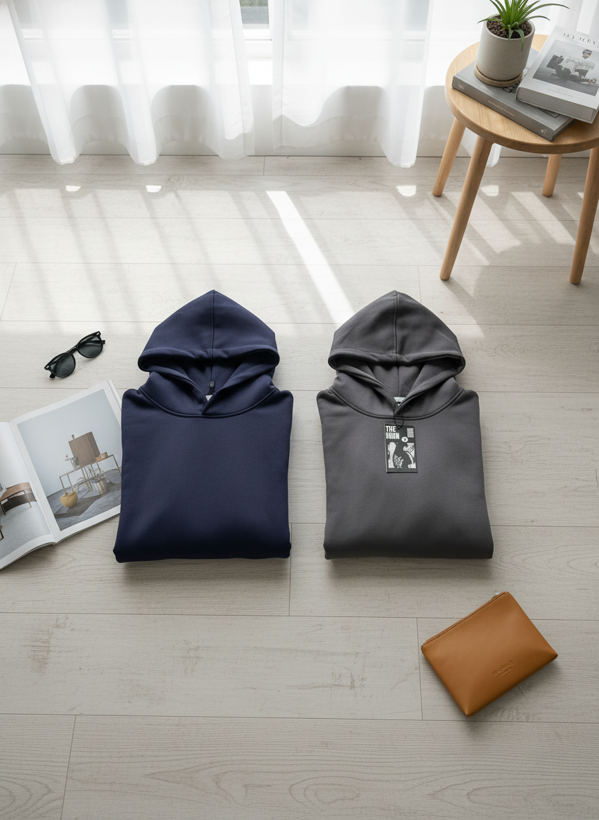 Luxury Blank Cozy Poly-Cotton Fleece set- Modern Streetwear Design | Premium Pullover Sweatshirt with Kangaroo Pocket - Voila Finest