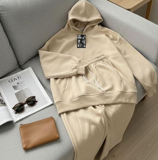 Luxury Blank Cozy Poly-Cotton Fleece Hoodie set Cream - Voila Finest